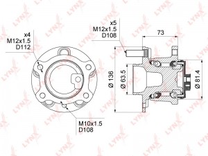 Ступица FORD Mondeo (07-) задняя левая/правая LYNXauto WH-1014 LYNXAUTO