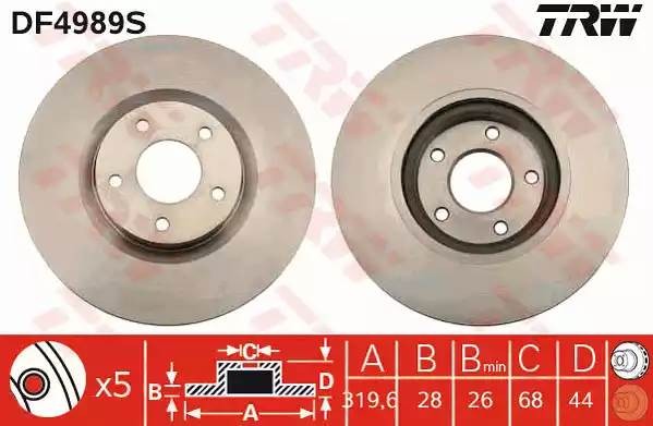 Диск тормозной передний NISSAN QASHQAI 1.6dCi, 2.0dCi, 2.0 4WD 320мм DF4989S DF4989S TRW