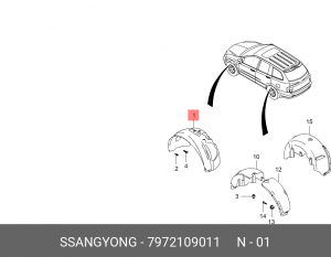 подкрылок! перед. правый\ SsangYong Kyron D20/D27/E23/E32 07> 7972109011 SSANG YONG