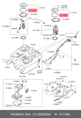 Кольцо уплотнительное HYUNDAI Santa Fe (06-) насоса топливного OE 311082B000 HYUNDAI KIA