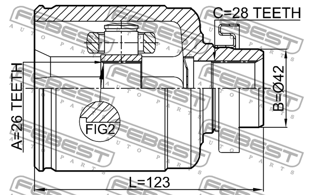 ШРУС внутренний правый 26X42X28 KIA OPIRUS 2003-2006 2211-OPIRH 2211-OPIRH FEBEST