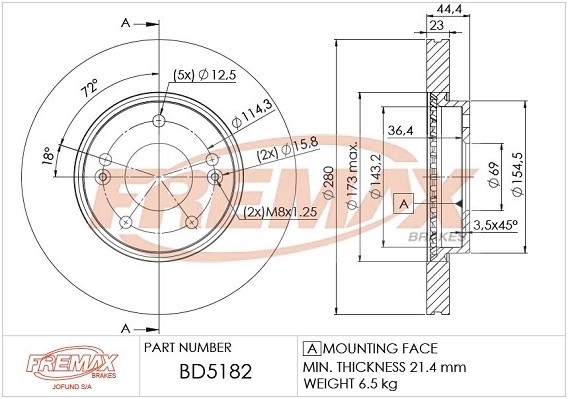 диск тормозной передний!\ KIA Seed/Veloster 1.4/1.6/1.4CRDi 12> BD5182 FREMAX