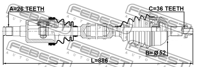 Привод в сборе правый SKODA RAPID 2314-PVRH 2314-PVRH FEBEST