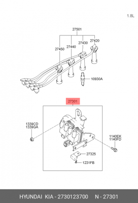 Катушка зажигания HYUNDAI Elantra (02-),Sonata 5 (2.0) OE 2730123700 HYUNDAI KIA
