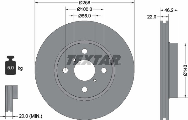 92164203 диск тормозной передний!\ Toyota Yaris 1.0/1.3 06> 92164203 TEXTAR