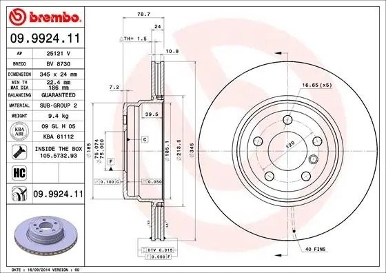 Диск тормозной 09.9924.11 09.9924.11 BREMBO
