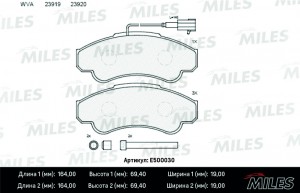 Колодки тормозные передние (Смесь CERAMIC серия PRO) FIAT DUCATO 02/CITROEN JUMP E500030 MILES
