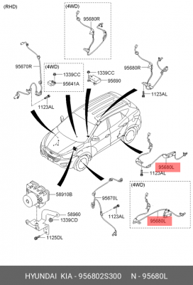 Датчик АБС HYUNDAI ix35 (10-) (2WD) колеса заднего левого OE 956802S300 HYUNDAI KIA