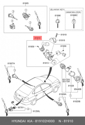 Замок зажигания, сталь 81910-2H000 819102H000 HYUNDAI KIA