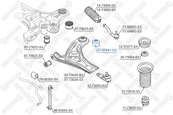 сайлентблок рычага перед.зад.!\ Chevrolet Kalos 05> 87-07491-SX STELLOX