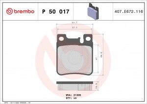 Колодки тормозные P50017 P50017 BREMBO