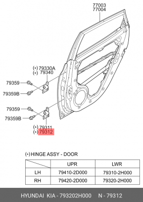 Петля HYUNDAI Elantra (06-),i30,ix35 KIA Ceed (06-) двери передней правой нижняя 793202H000 HYUNDAI KIA
