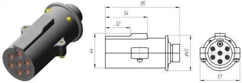 Вилка штепсельная розетки прицепа 23.3723001 (ПС326-3723150) БААЗ 233723001 BAAZ