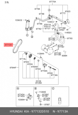 Ремень приводной поликлиновой 4PK855 HYUNDAI Elantra (00-),Tucson (04-) кондицио 97713-2D510 HYUNDAI KIA