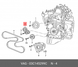 Ролик приводного ремня VW Golf,Polo AUDI A3 SKODA Fabia,Octavia (1.6) натяжителя 03C 145 299 C VAG