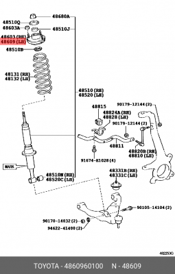 опора амортизатора переднего!\ Toyota Land Cruiser GRJ12#/KDJ12# 02> 48609-60100 TOYOTA