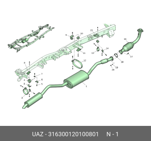 Глушитель с резонатором  УАЗ Патриот  дв. 409 нерж. L-2650/3163-00-1201008-01 316300120100801 UAZ UAZ