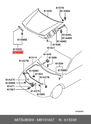 Уплотнитель MITSUBISHI капота ОЕ MR101607 MITSUBISHI