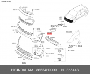 Кронштейн бампера KIA Rio переднего правый OE 86554H0000 HYUNDAI KIA