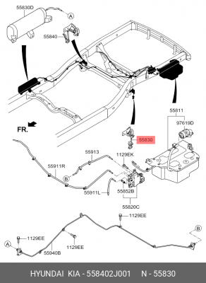 Датчик KIA Mohave (07-) изменения высоты дорожного просвета левый OE 558402J001 HYUNDAI KIA