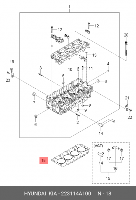 Прокладка головки блока цилиндров 22311-4A100 223114A100 HYUNDAI KIA