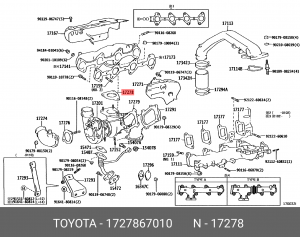 Прокладка турбокомпрессора 17278-67010 17278-67010 TOYOTA
