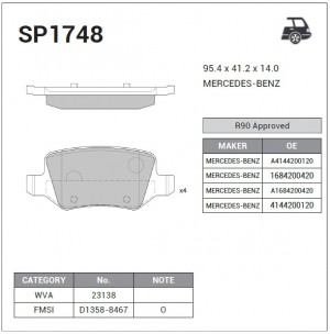 Колодки задние MERCEDES A W168, VIANO (414) SP1748 SP1748 SANGSIN