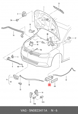 Кронштейн VW Golf (12-) крепления троса капота OE 5N0 823 411 A VAG