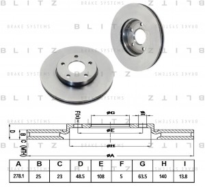 Диск тормозной передний вентилируемый FORD Focus/C-Max 04-VOLVO S40/V50 04- BS02 BS0203 BLITZ