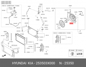 Кожух HYUNDAI Elantra (11-),i30 (11-) вентилятора охлаждения OE 253503X000 HYUNDAI KIA