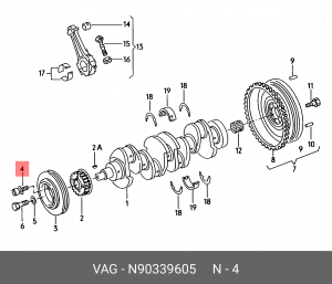 болт крепления шкива коленвала! М8x37x1,25\ Audi 100/80/A6, VW Passat B5 N 903 396 05 VAG