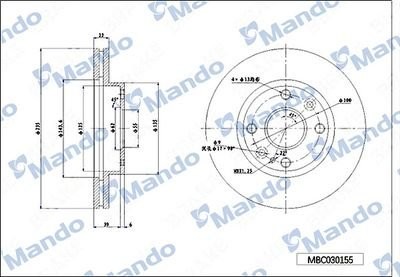 Диск тормозной HYUNDAI Starex H-1 (98-) передний (1шт.) MANDO MBC030156 MANDO
