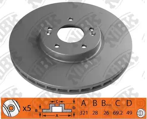 Диск тормозной HYUNDAI Santa Fe (06-) передний (1шт.) NIBK RN1349 NIBK