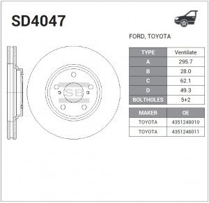 Диск тормозной передний Toyota Camry  SD4047 SD4047 SANGSIN