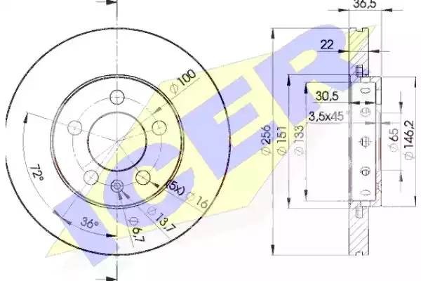 к-кт дисков тормозных передних! 2шт.\ Audi A2/A3,VW Golf/Bora 1.6 96> 78BD5602-2 ICER