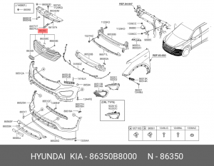 Облицовка радиатора HYUNDAI Grand Santa Fe (13-) OE 86350B8000 HYUNDAI KIA