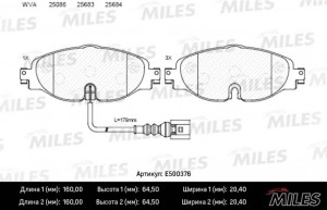 Колодки тормозные передние (Смесь CERAMIC серия PRO) AUDI A3/SKODA OCTAVIA/VW GO E500376 MILES