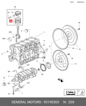 Кольца поршневые CHEVROLET Cruze комплект на 1 цилиндр (4шт.) OE 93190365 GENERAL MOTORS