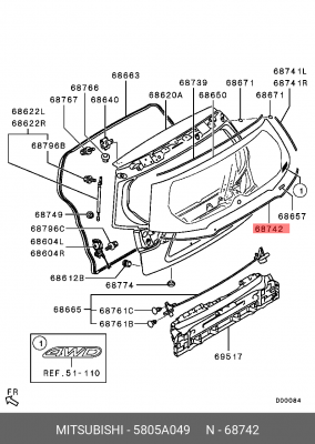 Уплотнитель стекла MITSUBISHI Outlander (06-) двери задка нижний OE 5805A049 MITSUBISHI