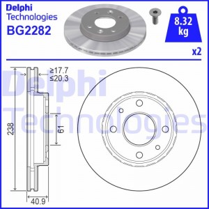 BG2282 диск тормозной передний!\ Renault Clio/Megane/R19 1.4-1.9TD 83> BG2282 DELPHI
