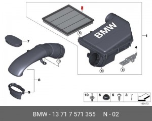Фильтр воздушный BMW 5 (F07,F10),7 (F01,F02),X3 (F25),X4 (F26),X5 (E70,F15),X6 ( 13 71 7 571 355 BMW