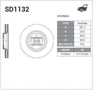 Диск тормозной HYUNDAI ix55 (08-) передний (1шт.) SANGSIN SD1132 SANGSIN