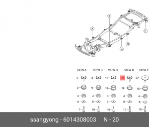Шайба SSANGYONG Kyron (05-),Rexton (02-) болта опоры кузова №4 OE 6014308003 SSANG YONG