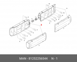фонарь задний многосекционный! левый с подсв. 'с каплей'\MAN 81252256544 MAN