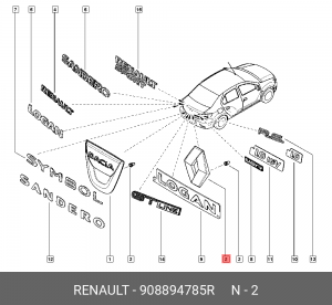 эмблема задн !\ Renault 908894785R RENAULT