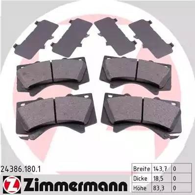 колодки дисковые !перед. 144x83x18 \ Toyota Land Cruiser 4.7 V8/4.5D V8 08> 24386.180.1 ZIMMERMANN