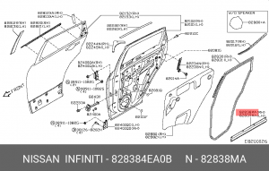 уплотнитель двери зад. прав.!\ Nissan 82838-4EA0B NISSAN