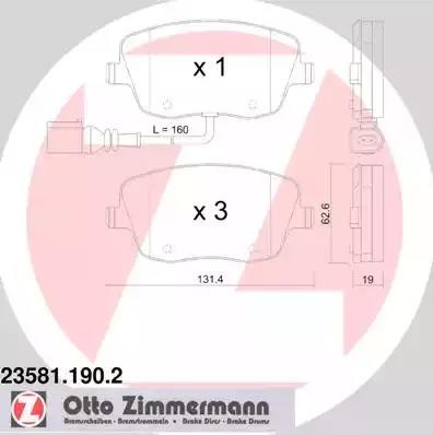 колодки дисковые !перед. 131x63x19 \SEAT, SKODA, VW CORDOBA 1.9 TDI 02>09, 2.0,  23581.190.2 ZIMMERMANN