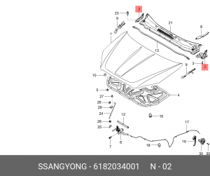 Петля SSANGYONG Actyon (10-) капота правая OE 6182034001 SSANG YONG
