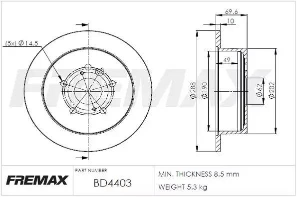 диск тормозной задний!\ Lexus RX 300 03> BD4403 FREMAX